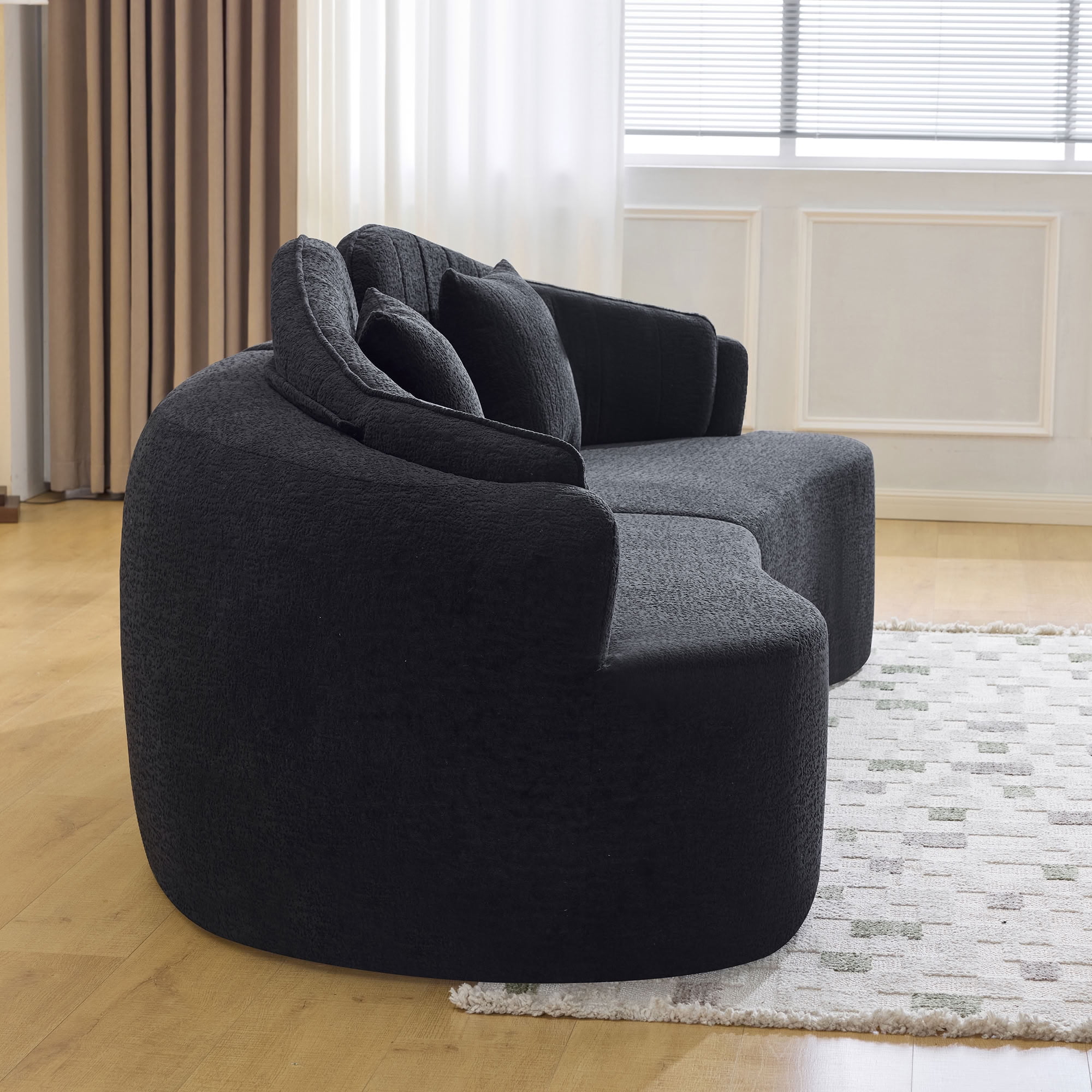 MAYEERTY 4-Seat Curved Modular Sectional Sofa, Chenille Compressed Couch with Removable Backrest, No Assembly for Living Room Apartment Small Spaces