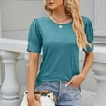 thumbnail image 2 of Women's Summer Tops qolati Casual Puffy Short Sleeve T-Shirts 2024 Trendy Crew Neck Solid Color Tunic Tops for Leggings, 2 of 3