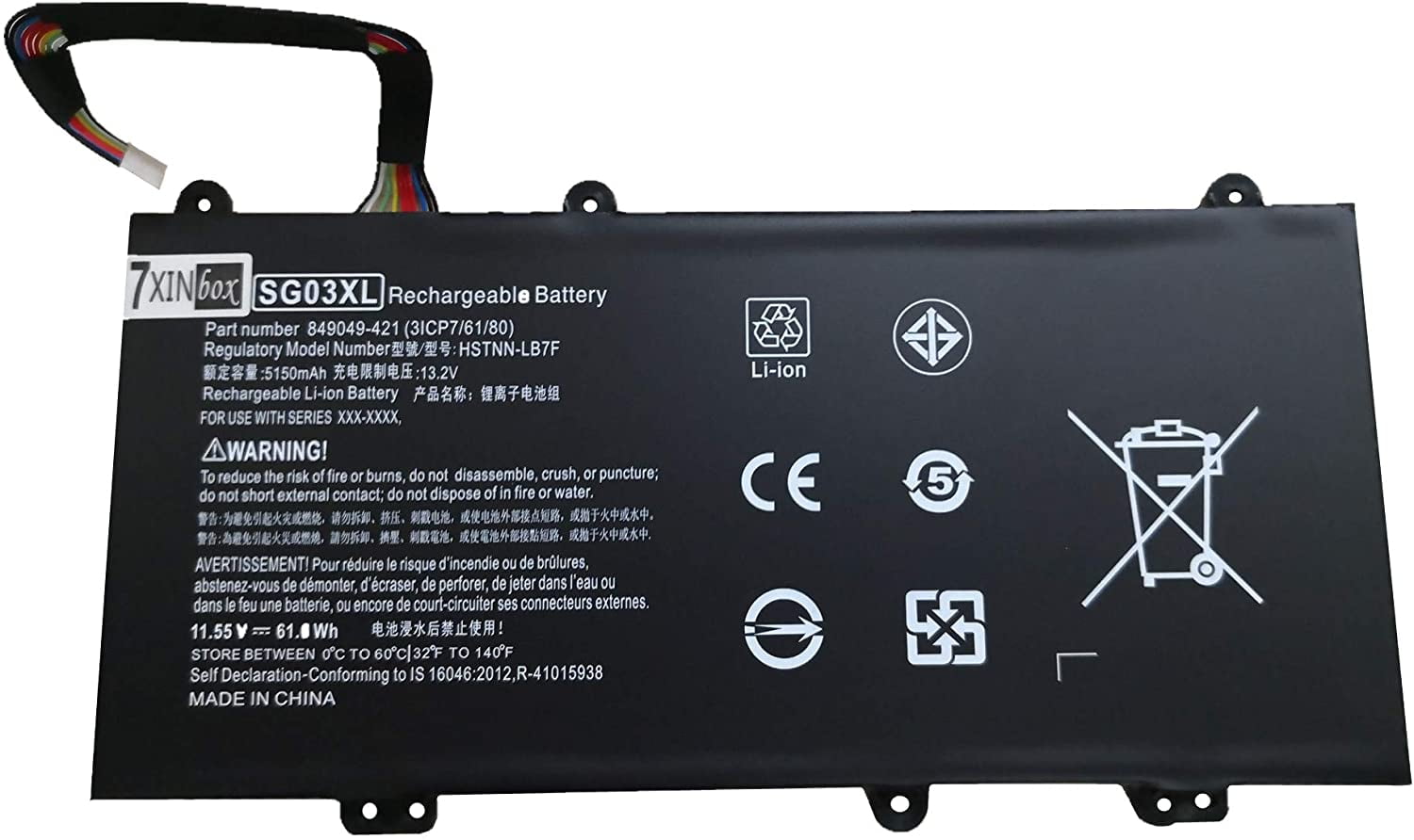 7XINbox 11.55V 5350mAh 61.6Wh SG03XL Replacement Laptop Battery for HP