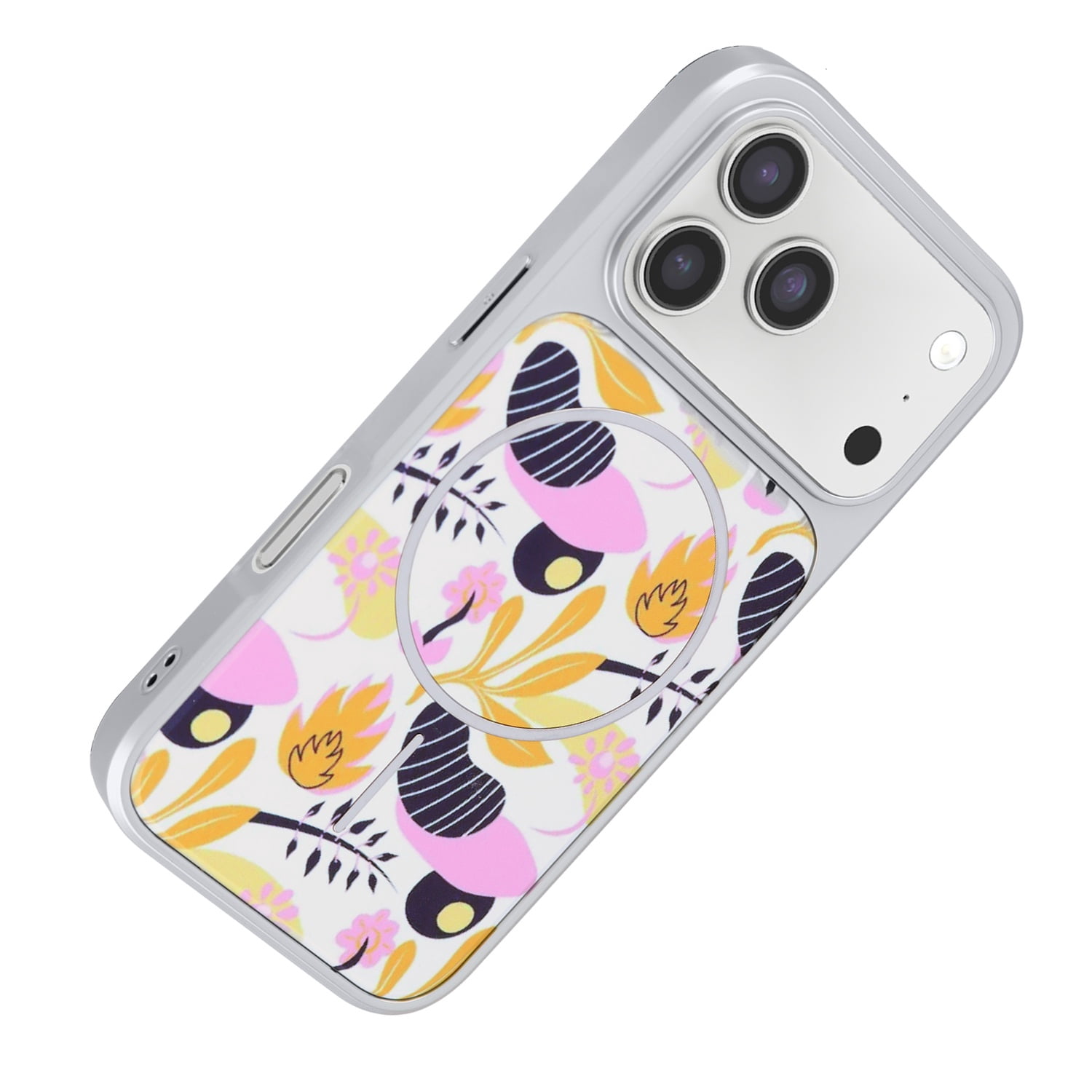 Dual Layer Floral Phone Case Compatible with MagSafe for iPhone 17 Pro Max - White