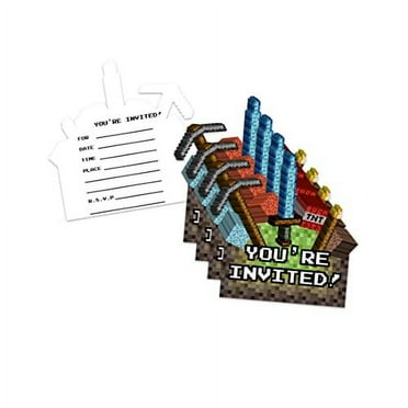 Mining Pixel World Birthday Party Invitations & Envelopes Value Pack (20 Count)