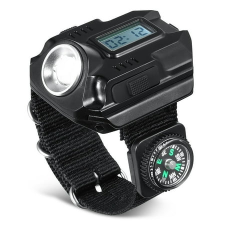 TSV Wrist LED Light, Rechargeable Waterproof LED Flashlight Watch with Compass, Best for Running Mountain Climbing Camping Survival Hiking Hunting
