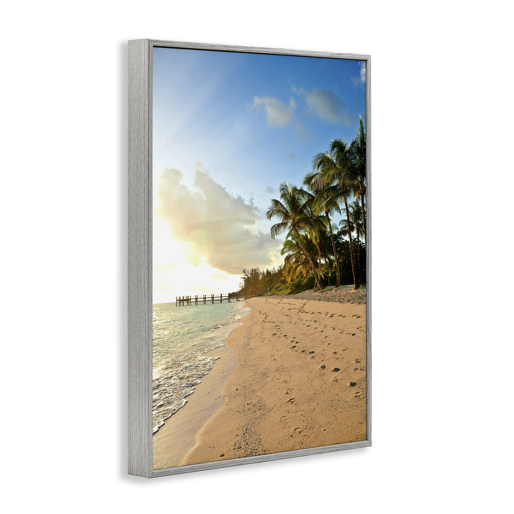 Stupell Industries Sandy Footprints Shore Coastal Photography Gray Framed Art Print Wall Art, 12 x 18