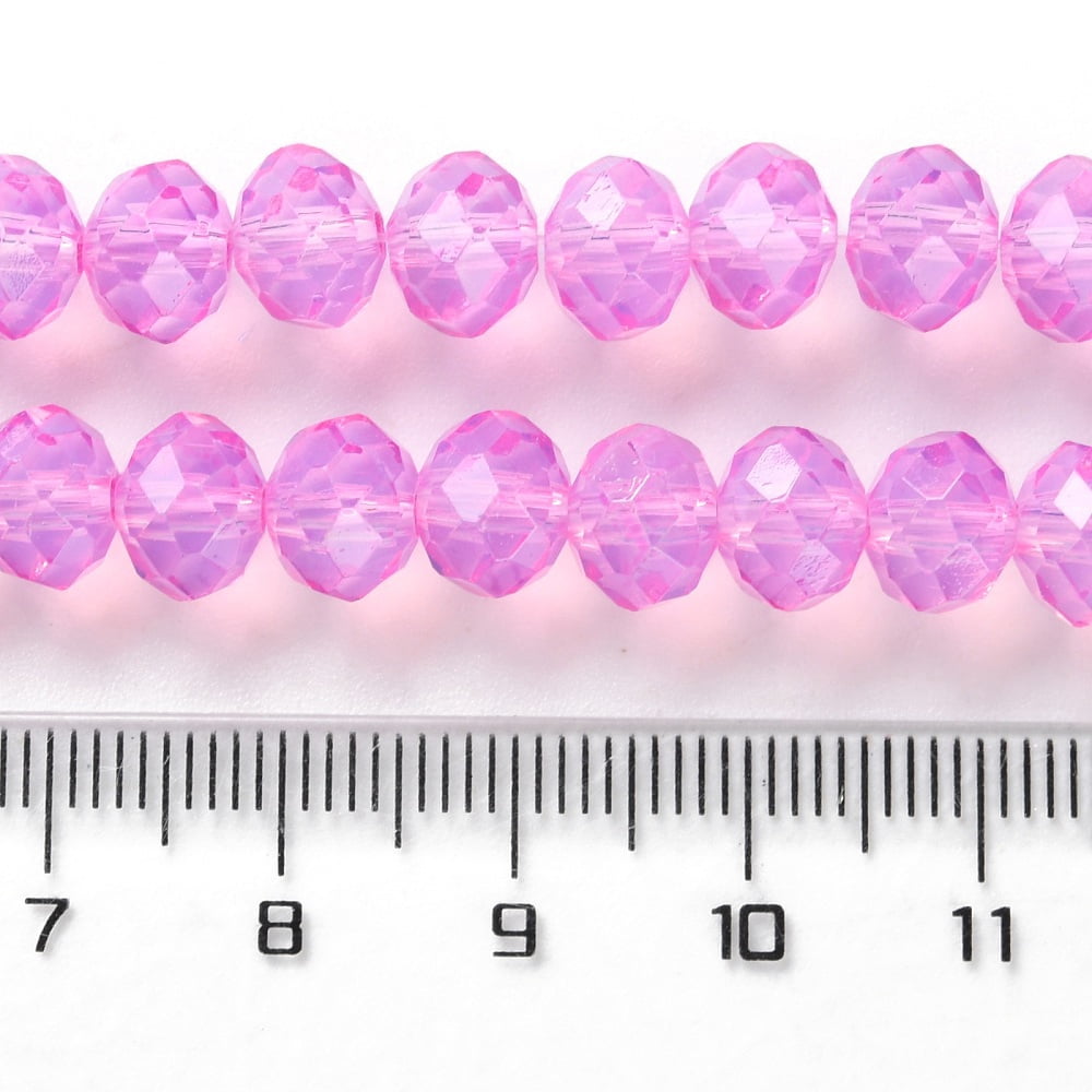 Baking Painted Transparent Glass Beads Strands Imitation Opalite Faceted Round Magenta 8x6mm Hole: 1.6mm about 65pcs/strand 15.94''(40.5cm)