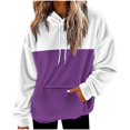 thumbnail image 4 of Women's Color Block Brushed Fleece Hoodie, Drawstring Hood Pullover, Soft Plush Sweatshirt, Casual Loungewear Top, Winter Comfort Wear, Cozy Pocket Hoodie Purple XL, 4 of 4