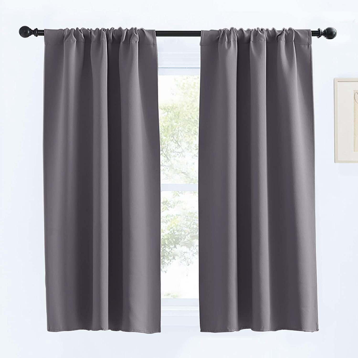 Anti-Rust Ring Top Thermal Insulated Blackout Curtains for Baby Nursery/Kids One Pair Light Grey RYB HOME Gray and White Curtains for Living Room 52 x 84 inch per Panel