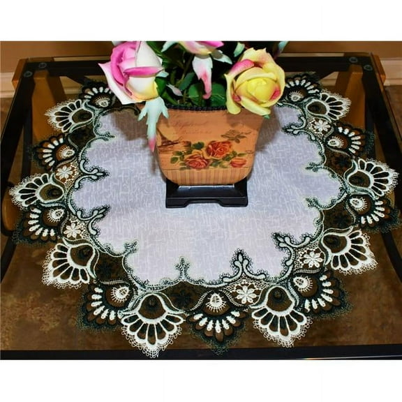 Sinobrite H8139-G-016 16 in. Green European Lace with White Antique Fabric Doily