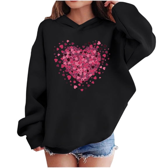 Babcutegg Valentine's Day Sweatshirts for Girls Casual Fashion Regular Fit Comfortable Graphic Tee Lightweight Clothes for Girls Black Size 13