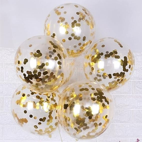 (Pack of 20) Transparent Balloons Bouquet Combo with Pre Filled Golden Confetti & Ribbons