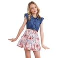 thumbnail image 2 of Zaldita Girls Summer Flying Sleeve Dress Kids Sleeveless Denim Top Floral Print Tutu Princess Sundress Casual Wear Pink 12, 2 of 7