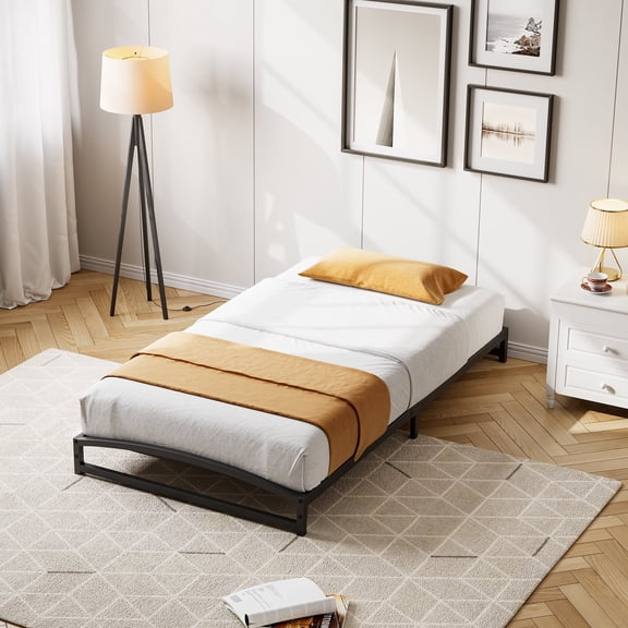 Twin Low Platform Metal Bed Frame, 6 Inch Heavy Duty Metal Twin Bed Frame with Steel Slats Support, No Box Spring Needed, Mattress Foundation, Noise Free, Easy Assembly