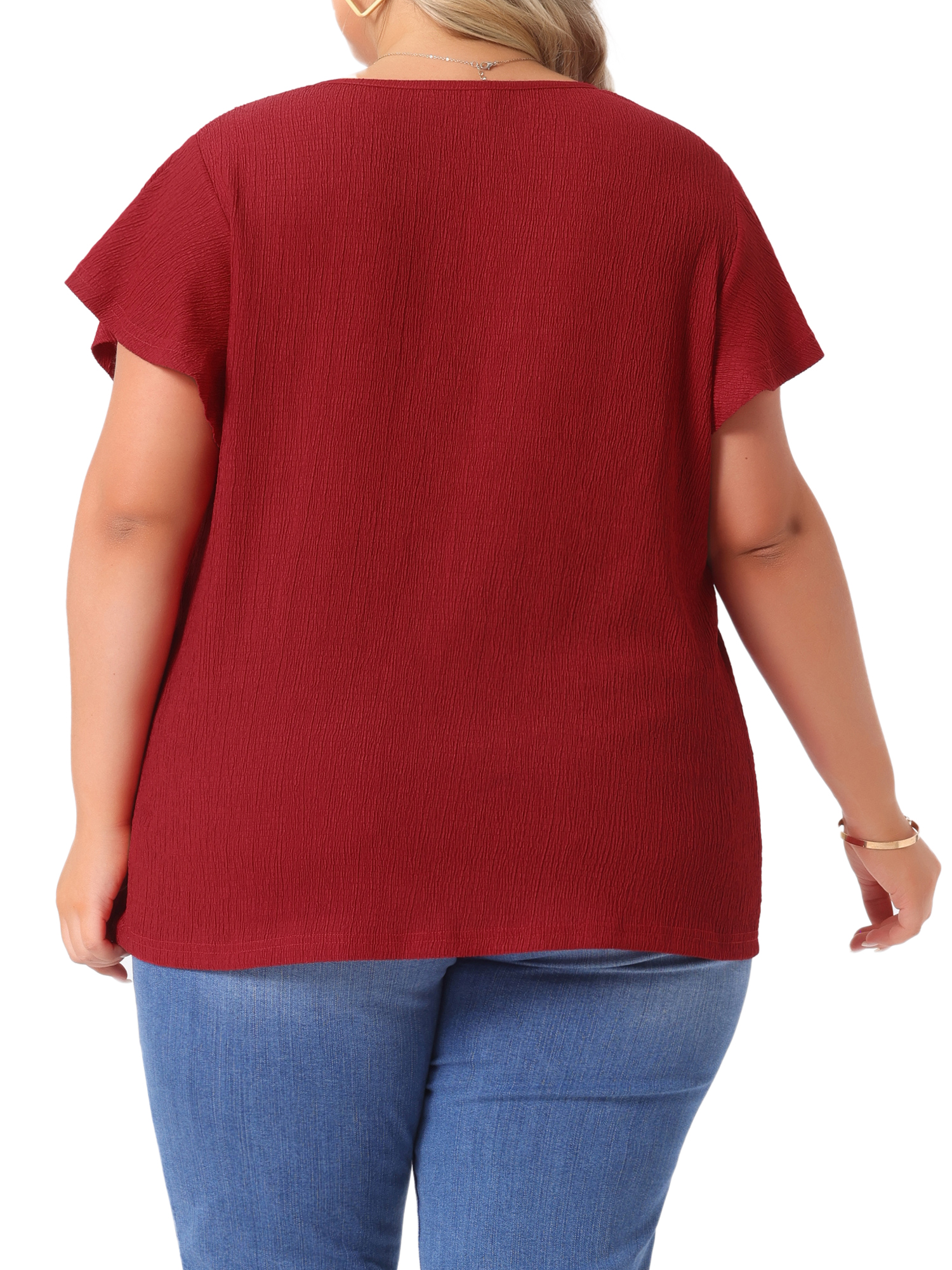 DARING DIVA Women's Plus Tops V Neck Ruffle T Shirt Blouses 2X Red