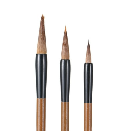Japan Brush - 3pcs Brown Chinese Japanese Water Ink Painting Weasel Hair Brush Writing Calligraphy Brush Pen