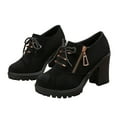 thumbnail image 4 of QQAMB Women's Heeled Short Boots Side Zipper Lace Up Block High Heels Dressy Shoes Casual Suede Pumps Boots Non Slip Comfortable Walking Shoes, 4 of 7
