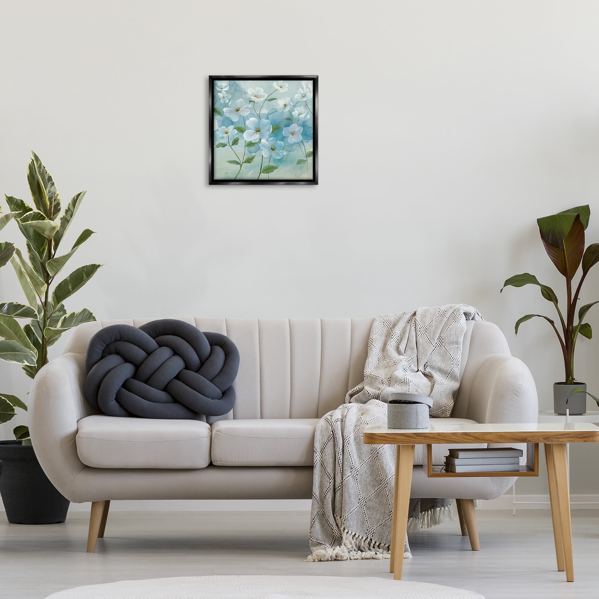 Stupell Industries Bountiful White Flowers Plants & Flowers Painting Black Floater Framed Canvas Art Print Wall Art, 18 x 18