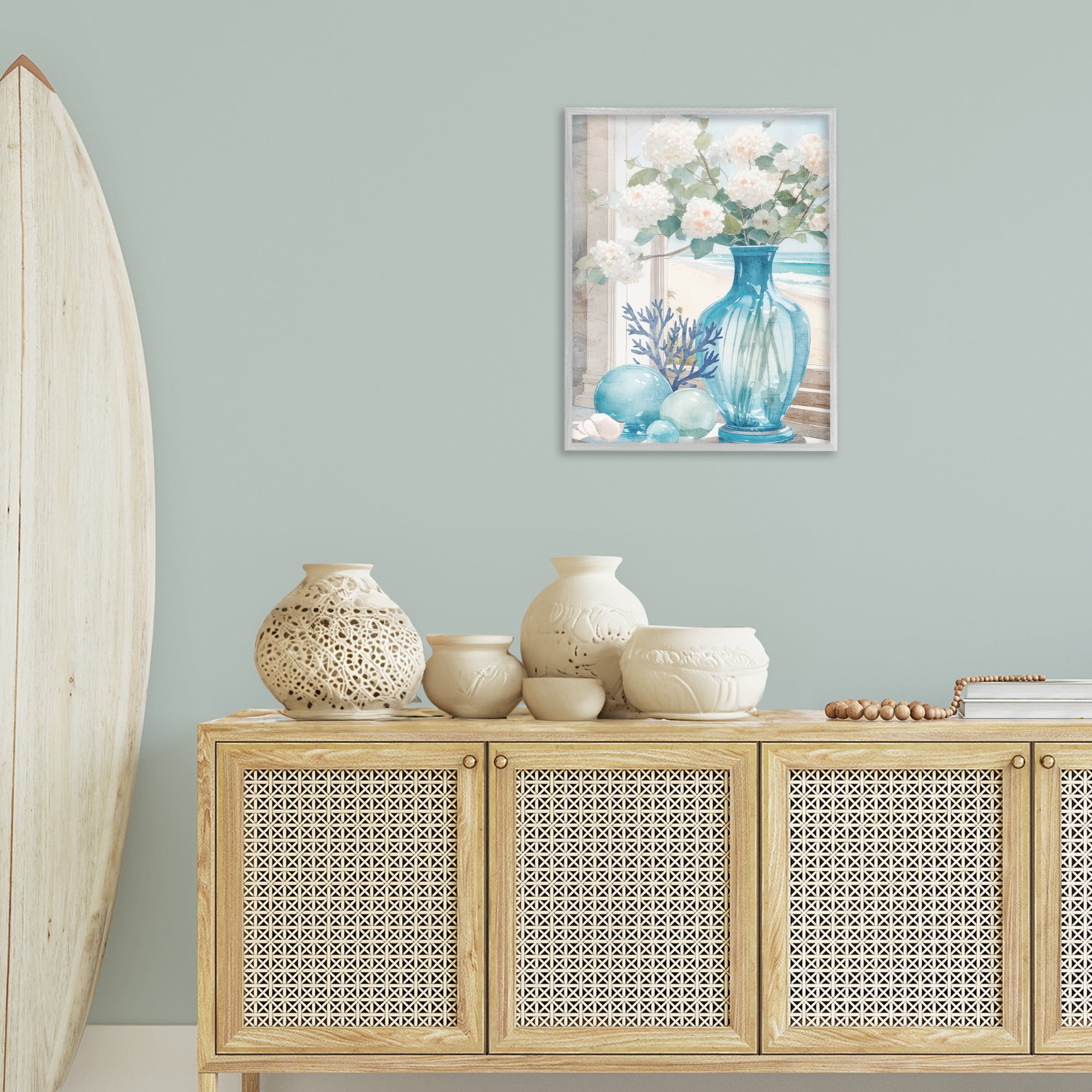 Stupell Industries Sea Glass & Coral Botanical & Floral Painting Gray Framed Art Print Wall Art, 24 x 30