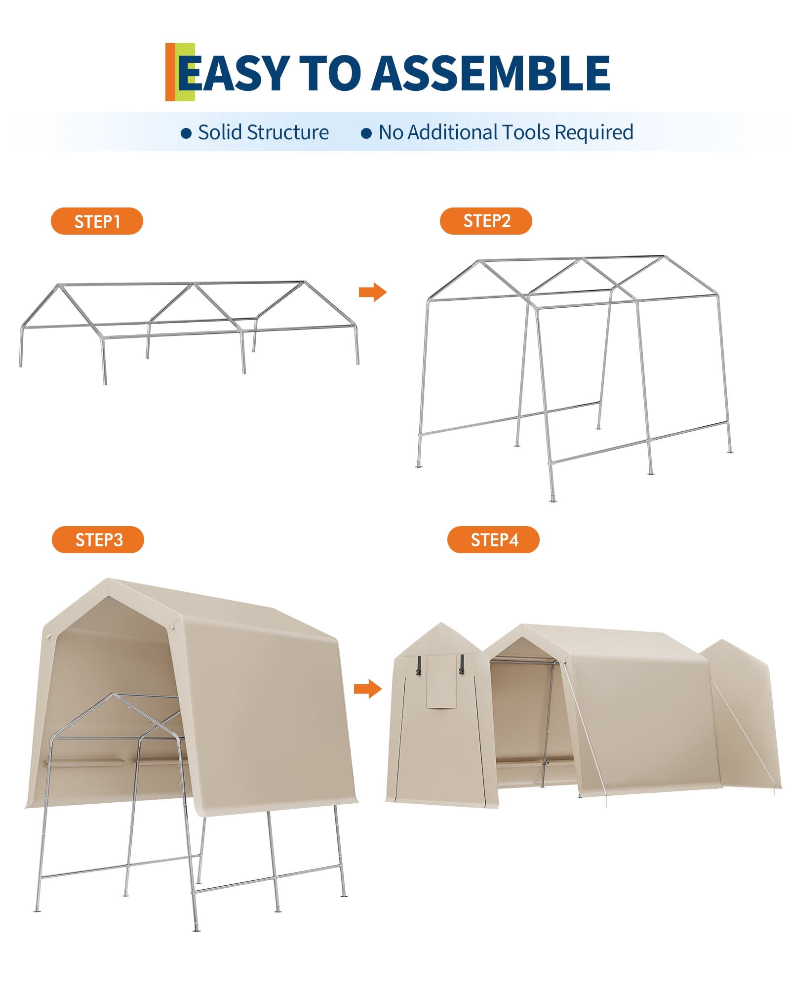 TEQIN 7x10 FT Outdoor Portable Storage Shed with Roll-Up Door & Vent,240G Heavy-Duty Shelter Waterproof PE Tarp, UV-Resistant Storage Sheds for Motorcycle, Bike,Firewood, Lawn Mower and Tools