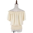 thumbnail image 2 of Women Juniors Short Sleeve Ruffle Stretch Off Shoulder Shirt Blouse Tops, 2 of 6