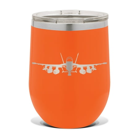 

EA-18G Growler Wine Tumbler 12 oz - Laser Engraved - Stainess Steel - Vacuum Insulated - Double Walled - Wine Glass - Stemless - Drinkware Clear Lid - ea18g ea18 electronic warfare aircraft - Orange