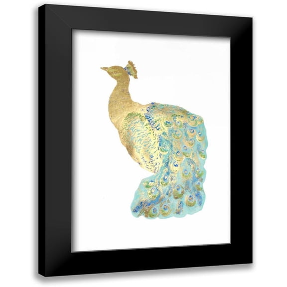 Popp, Grace 11x14 Black Modern Framed Museum Art Print Titled - Gold Foil Peacock I with Hand Color