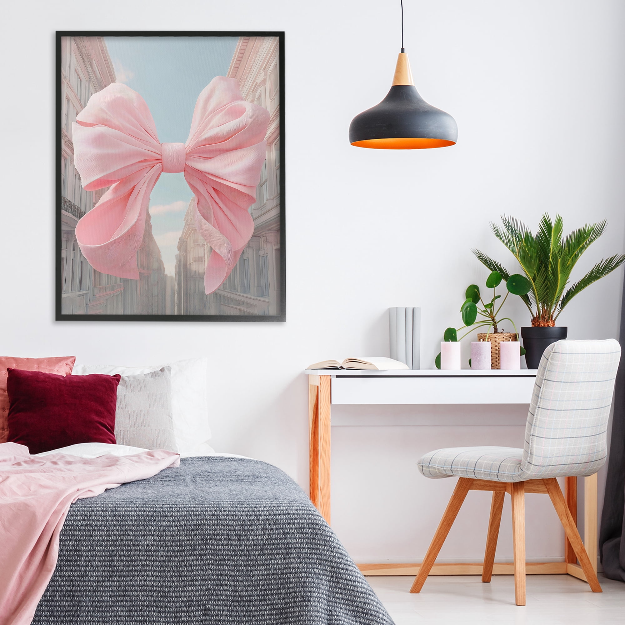 Stupell Industries Pink Bow over City Street Black Framed Giclee Art, design by The Prints Vibe