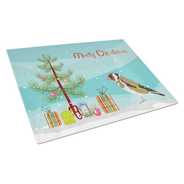 Carolines Treasures CK4489LCB Gold Finch Merry Christmas Glass Cutting Board Large, 12H x 16W, multicolor