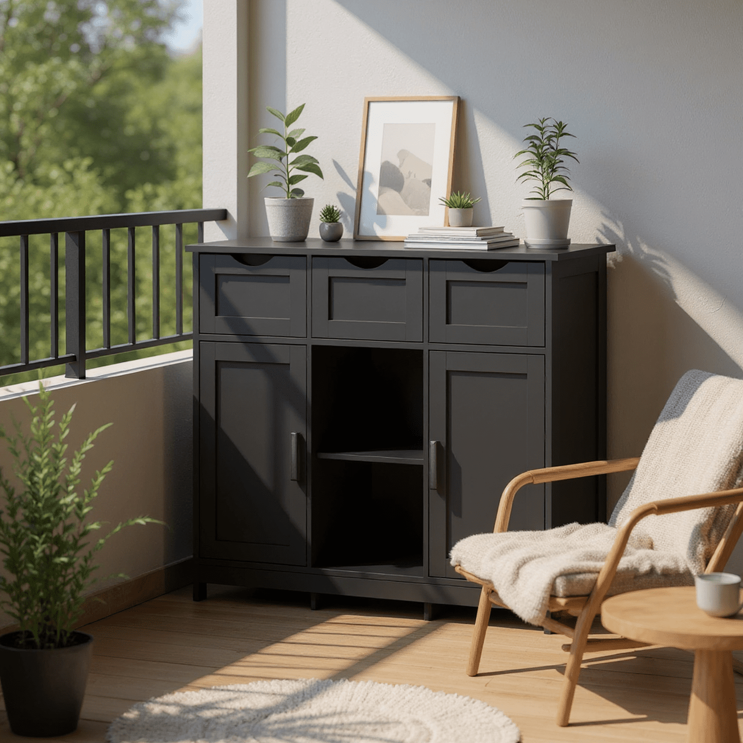 Homy Casa Accent Cabinet with Drawers and Shelves, Wooden Storage Cabinet for Living Room, Bedroom,Black