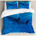thumbnail image 3 of Shark Duvet Cover Set Twin Size, Japanese Aquarium Park with People Silhouettes Watching Underwater Life Hobby Image, Decorative 2 Piece Bedding Set with 1 Pillow Sham, Blue Black, by Ambesonne, 3 of 3