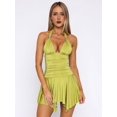 thumbnail image 4 of Jaimenalin Women Halter V Neck Mini Dress Flowy Irregular Ruffle Hem Backless Summer Dress Ruched Dresses Fluorescent Yellow XS, 4 of 9