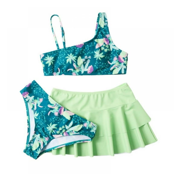 Yuanyu Children Girls 3Pcs Tankini Bathing Suit Set Kids Bikini Beach Swimsuits