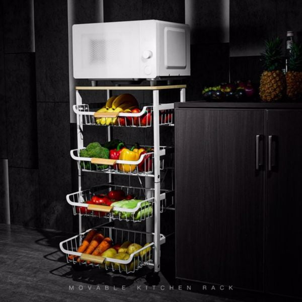 Fithood 5 Tier Rolling Cart with Storage Baskets, Metal Kitchen Cart