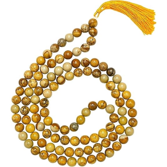 Picture Jasper Mala Beads 108 Buddhist Prayer Beads Japamala (Without Knots)