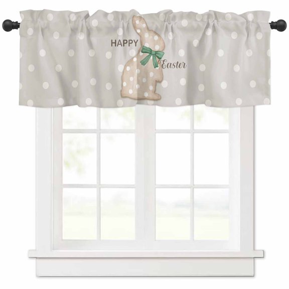 Happy Easter Bunny Valances for Windows Farmhouse Kitchen Curtains Valances Rod Pocket Valance Curtains for Kitchen Windows Abstract Art Polka Dot Rabbit Window Valances for Bathroom Bedroom 54"x18"