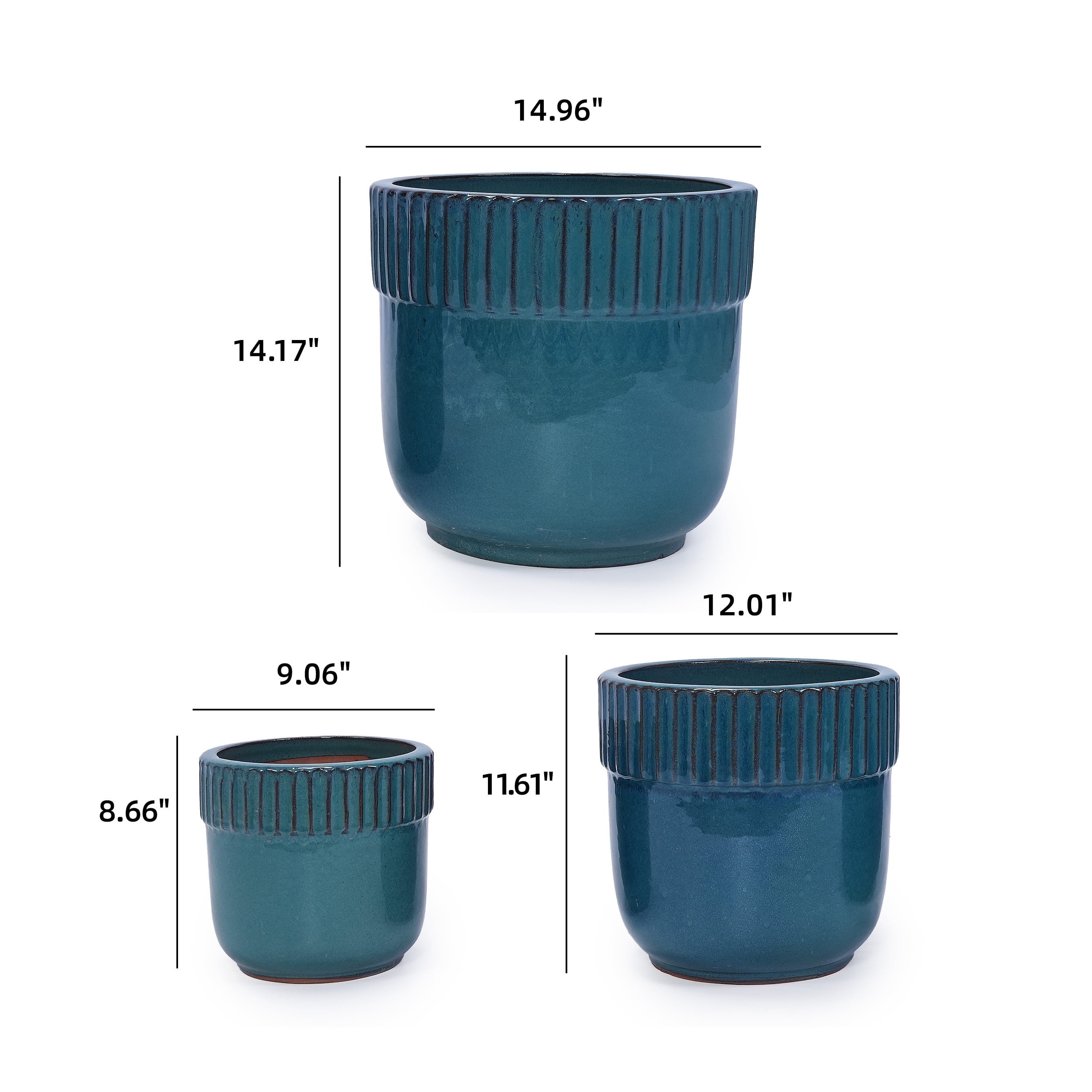 MAYEERTY 3 Pack Ceramic Plant Pots, Planter for Indoor Outdoor Patio, Garden, Blue