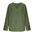 thumbnail image 5 of VBVC Women's Cotton Linen V Neck Button Blouse, Ladies' Loose Fit Long Sleeve Top, Casual Work Office Tunic Shirt For Women, Green , S-2XL, 5 of 6