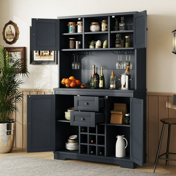 Coffee Bar Cabinet Kitchen Cabinet with Storage, Farmhouse Wine Cabinet with Drawers Shelves and cabinets
