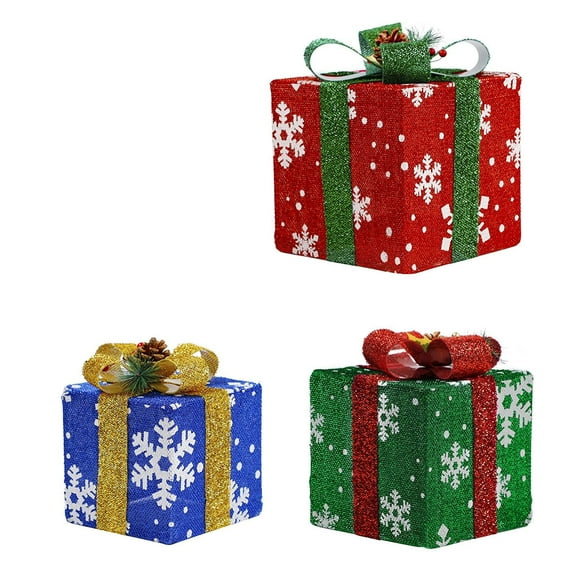 Christmas Decorations,2025 NEW Purtuemy Set of 3 Christmas Lighted Gift Boxes-LED Light up Xmas Present Ornament for Tree Indoor Outdoor Yard Holiday Door, Christmas Lights,Warm White