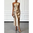 thumbnail image 2 of Women's Satin One-Shoulder Midi Dress, Ruched Waist Draped Formal Cocktail Party Dress, Elegant Evening Gown, S-2XL, 2 of 5