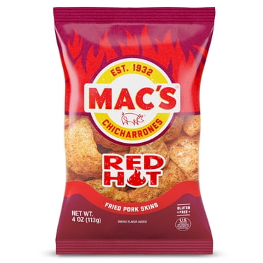 Mac's Hot Chicharrones Pork Rinds, Pork Skins, 4 oz Bag
