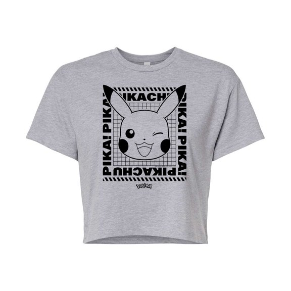 Pokémon - Pikachu Wink Face - Juniors Cropped Cotton Blend T-Shirt