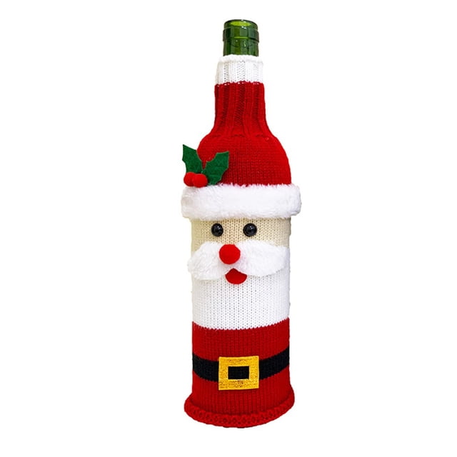 BUYISI 1pc Santa Claus Wine Bottle Cover Woven Wine Bottle Bag Dinner Table Decoration Santa Claus