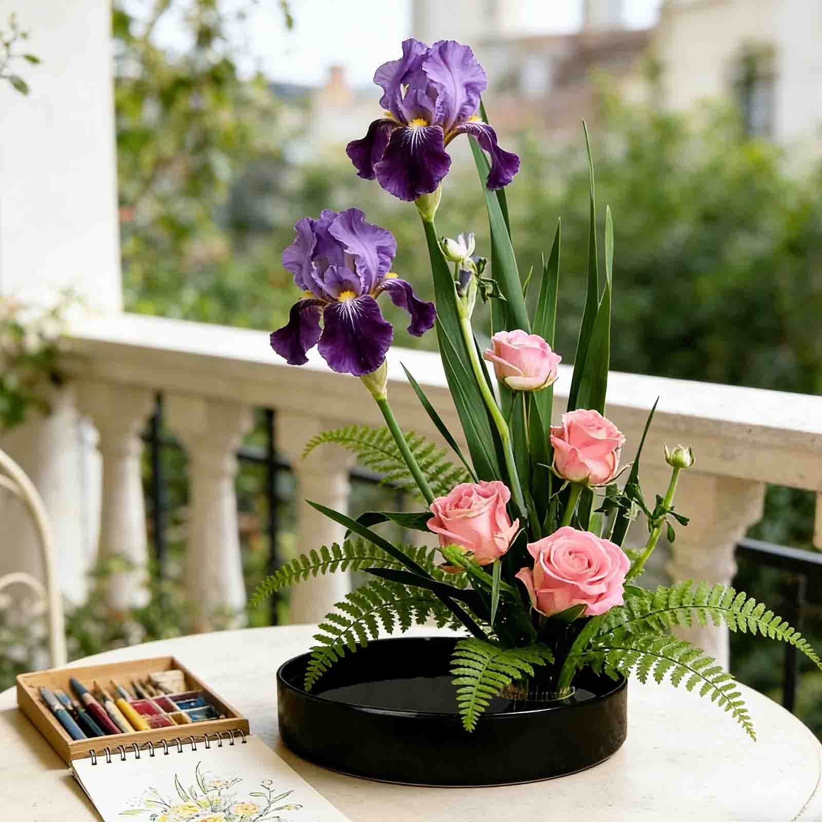 Weloille Black Flower Pot and Planter Insert Set, Drainage Hole Design Plant Container, Creative Gardening Combination Planting Pot, for Indoor Succulent Herb Flower Home Decoration