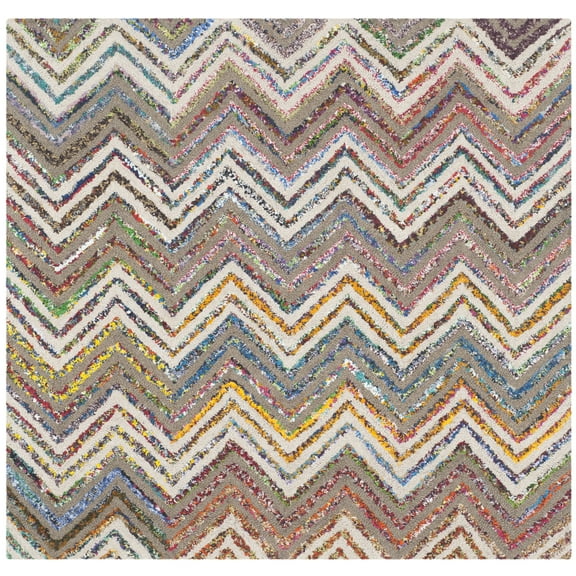 SAFAVIEH Nantucket Warner Striped Area Rug, Beige/Grey, 4' x 4' Square