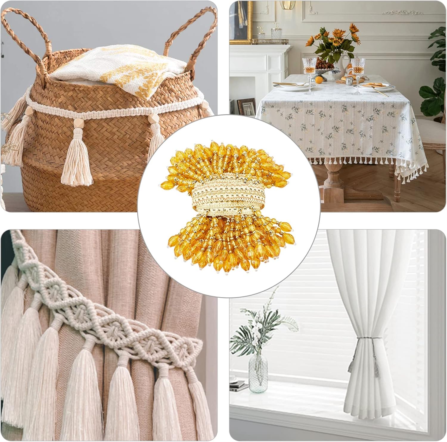 6m Hanging Beads Tassel Trim Fringe Fabric Ribbon Trimming Trim (Gold)