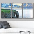thumbnail image 3 of wall26 - 3 Piece Framed Canvas Wall Art - Sunset with Rock, Okinawa, Manzamo - Modern Home Art Stretched and Framed Canvas Ready to Hang - 24"x36"x3 White, 3 of 5