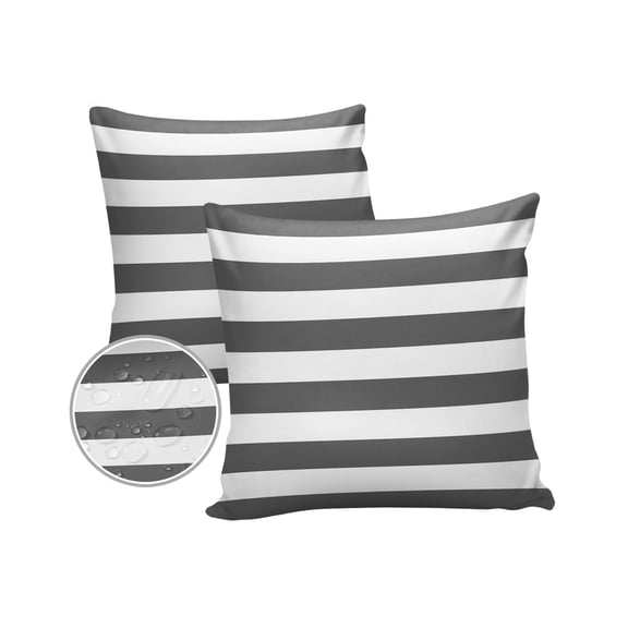 Pack of 2 Outdoor Pillow Covers, Deep Gray and White Stripe Waterproof Square Throw Pillowcase Cushion Decorative Pillow Covers for Couch Patio Tent, 16x16 in