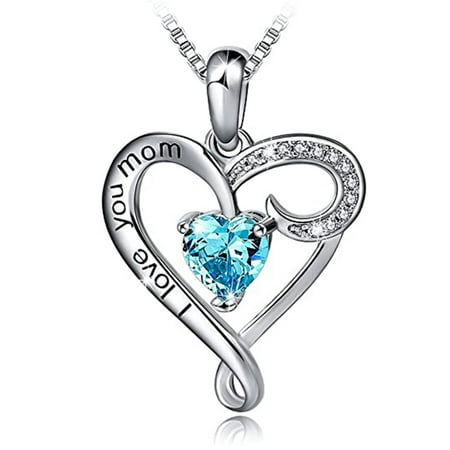 SHELLTON Mother's Birthday Gift "I Love You Mom" S925 Sterling Silver Heart Pendant Necklace, Birthday Mothers Day Jewelry Gifts for Women