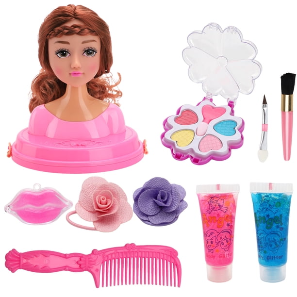Muñeca De Peluquería DEWU Con Accesorios – Cabeza De Vinilo Y Cabello Suave, Set De Maquillaje Rosa