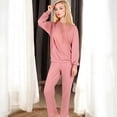 thumbnail image 3 of Women's Waffle Knit Hoodie Lounge Set with Front Pocket and Relaxed Fit Pants - X Large, Mauve Pink, 3 of 6