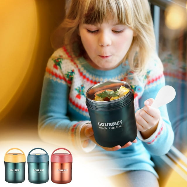 Taza de sopa aislante de acero inoxidable con cuchara - Termo sellado de 15oz para comer, oficina y viajes - Recipiente de comida a prueba de fugas con tapa